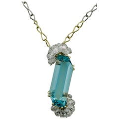 Fancy Shaped Aquamarine and Diamond Necklace in 18 Karat and Platinum