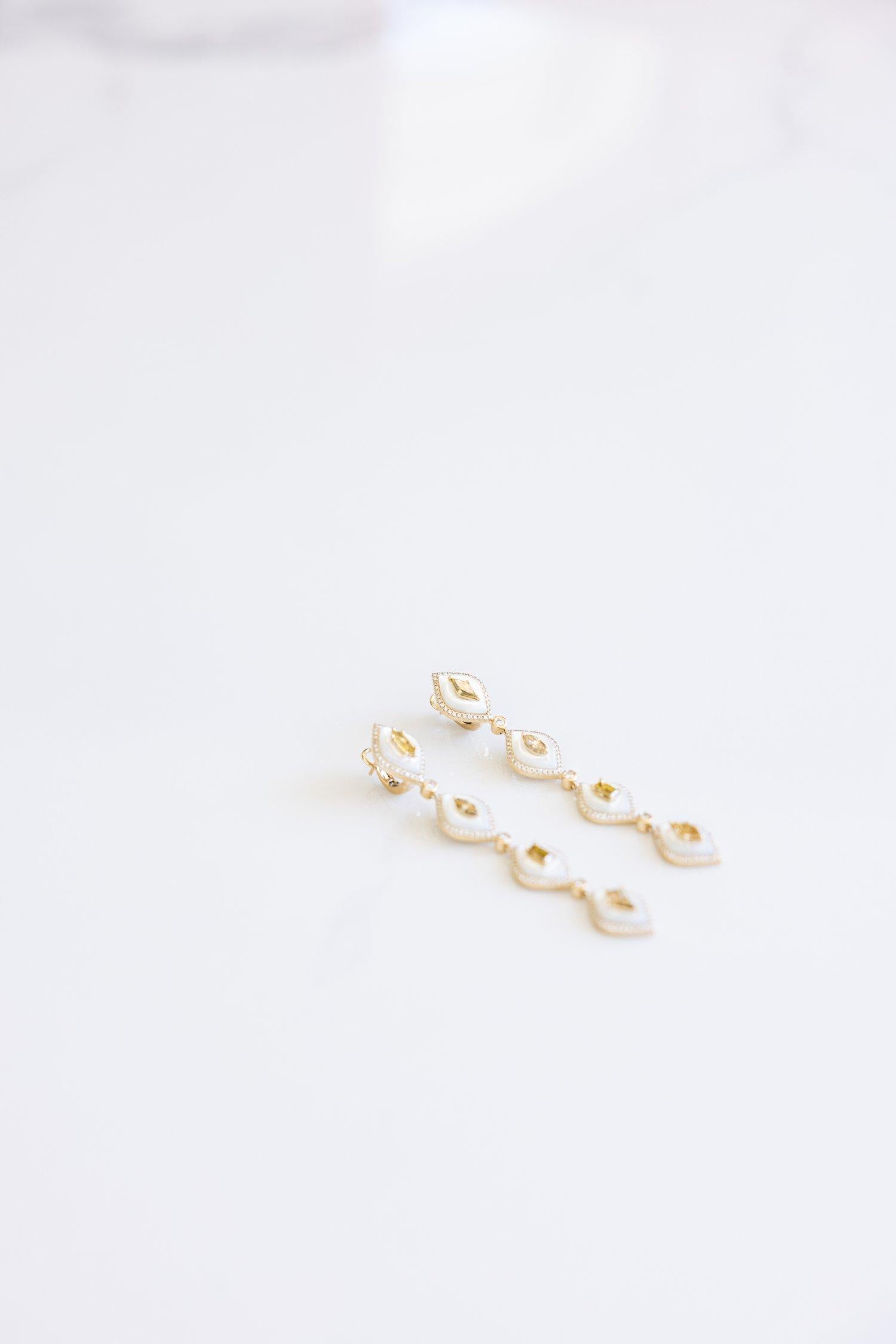 Women's or Men's Fancy Shaped Diamonds and Brilliant Cut White Diamond Linear Earrings For Sale