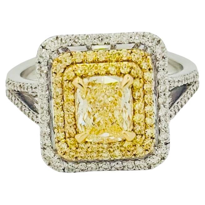 Fancy Shaped Yellow Cushion And Diamond Ring For Sale