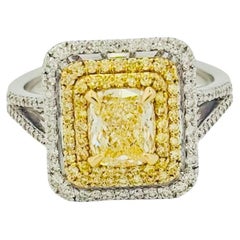 Bague fantaisie jaune coussin et diamants