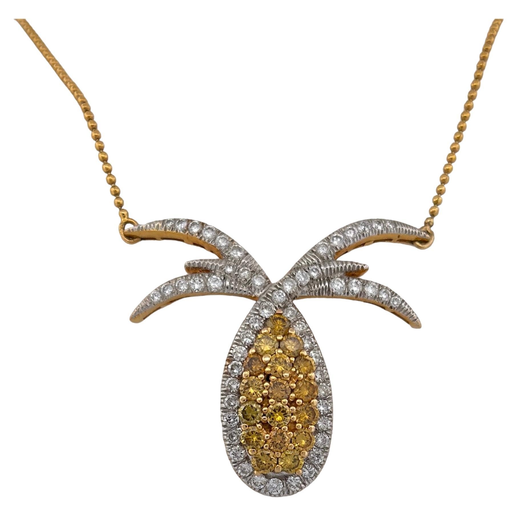 Fancy Shaped Yellow & White Diamond Necklace For Sale