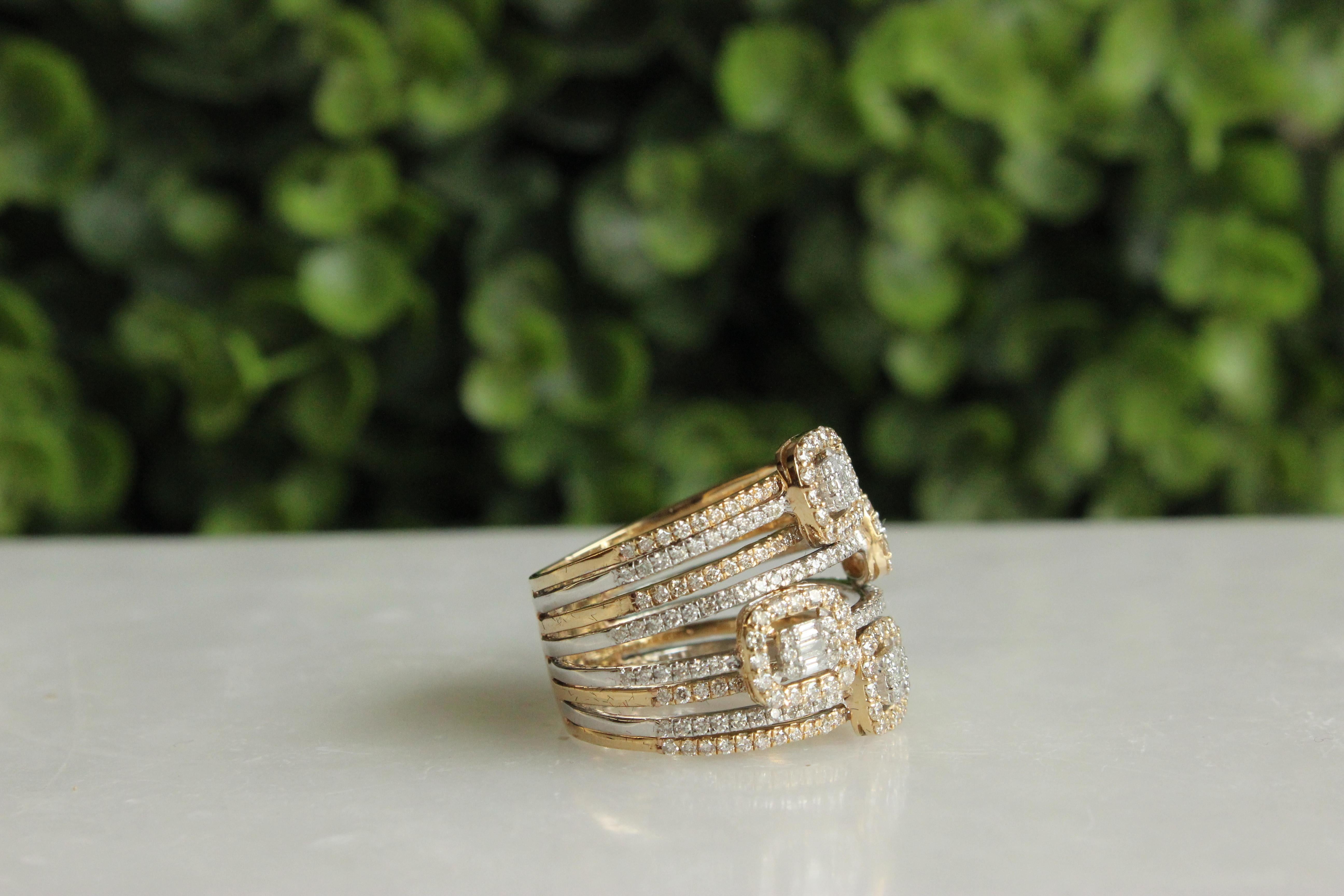 For Sale:  Fancy Shapes Cocktail Iced Out Diamond Ring in 18k Solid Gold 2