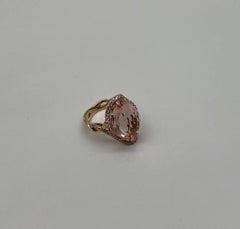 Fancy Shield Kite Shape Peach Pink Morganite Diamonds Halo 18K Rose Gold Ring
