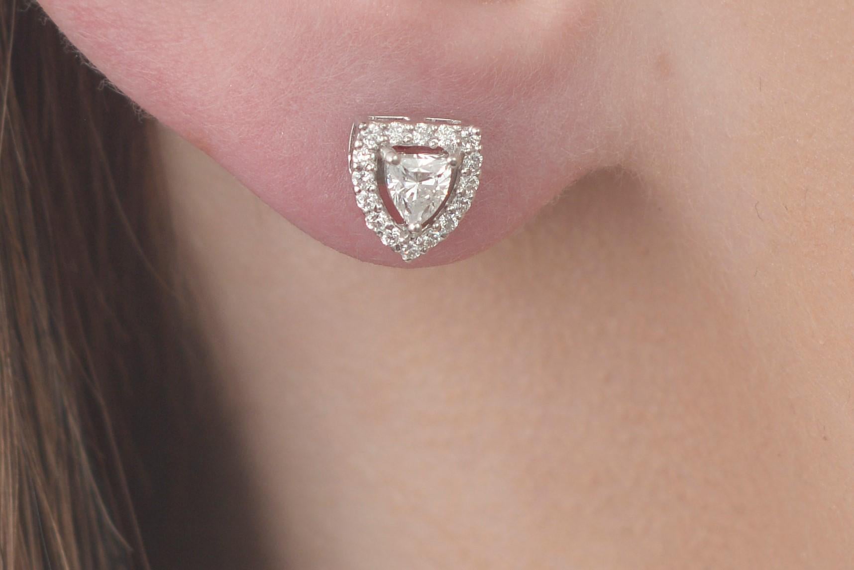 Contemporary Fancy Shield Shape Diamond Stud Earrings For Sale