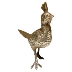 1960s Fancy Silver Bird Sculpture Italian Regal Male Pheasant Figurine Italy