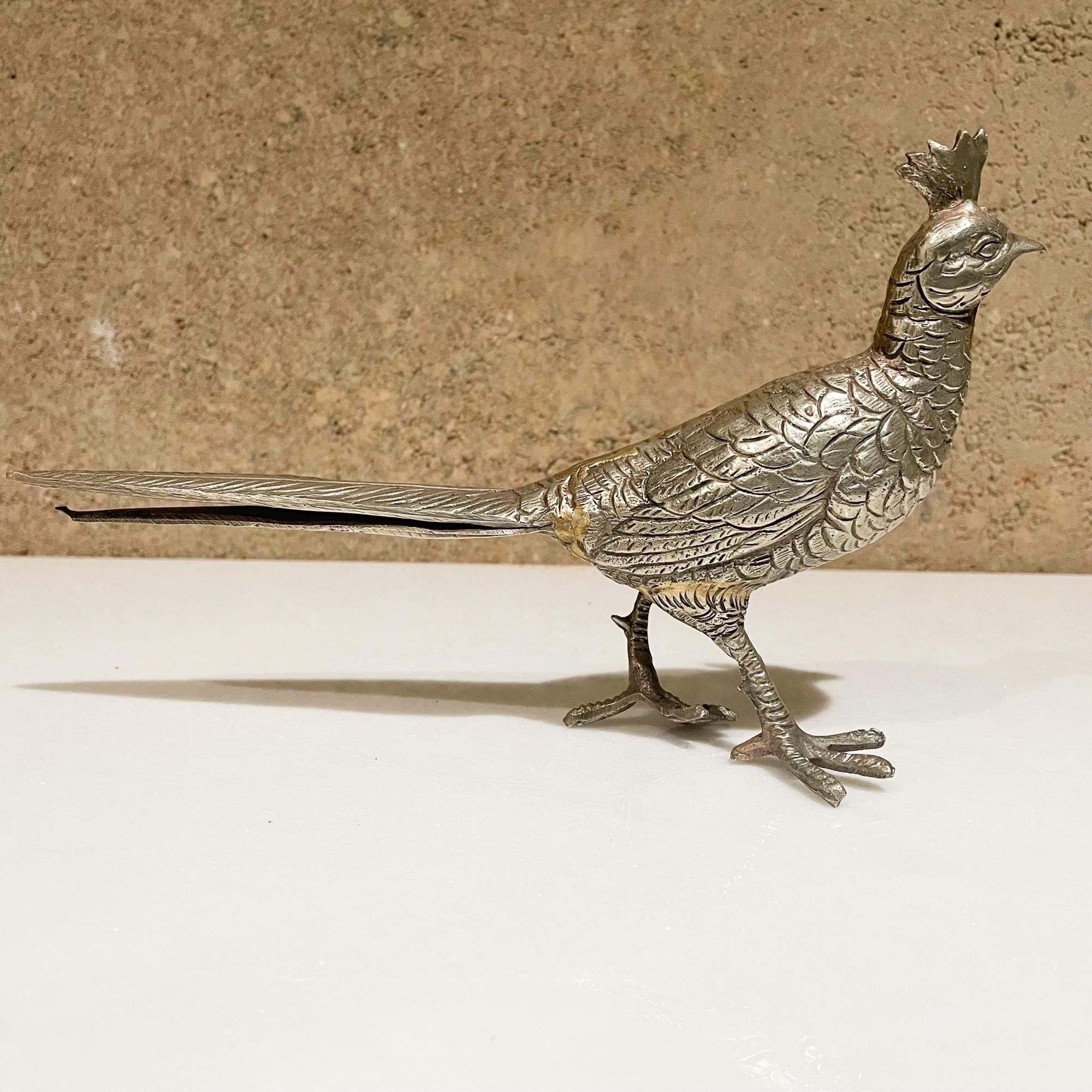 Mid-Century Modern 1960s Fancy Silver Bird Sculpture Italian Regal Male Pheasant Figurine Italy