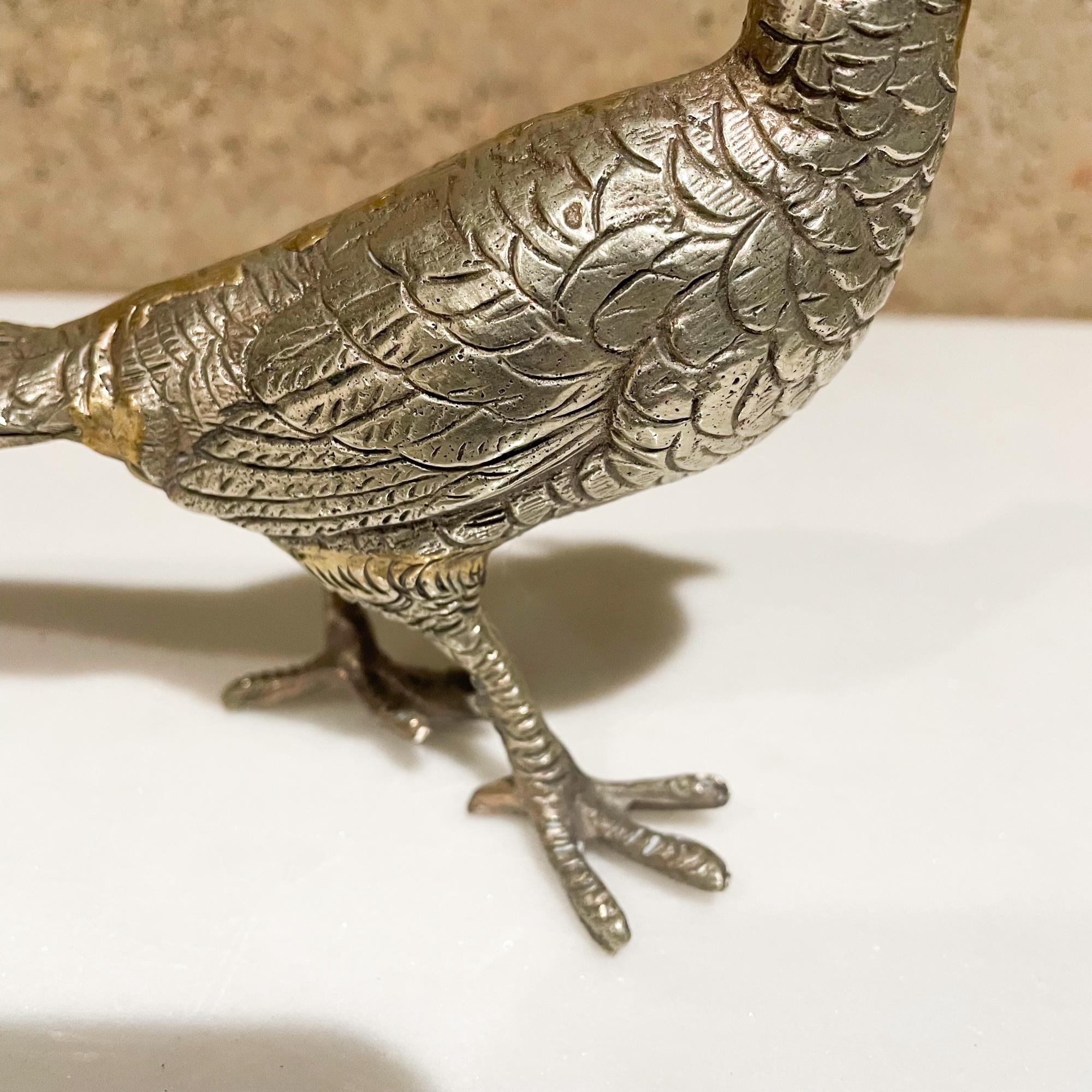 Mid-20th Century 1960s Fancy Silver Bird Sculpture Italian Regal Male Pheasant Figurine Italy