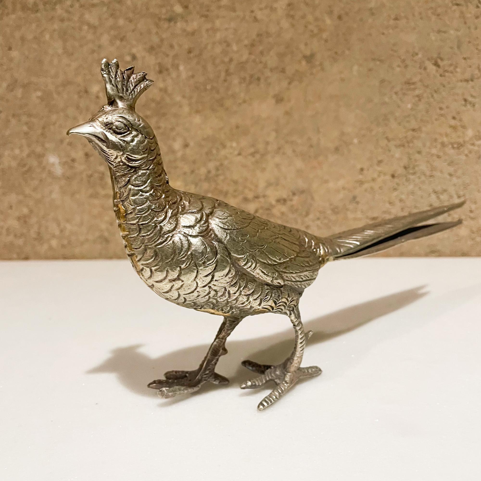 1960s Fancy Silver Bird Sculpture Italian Regal Male Pheasant Figurine Italy 3