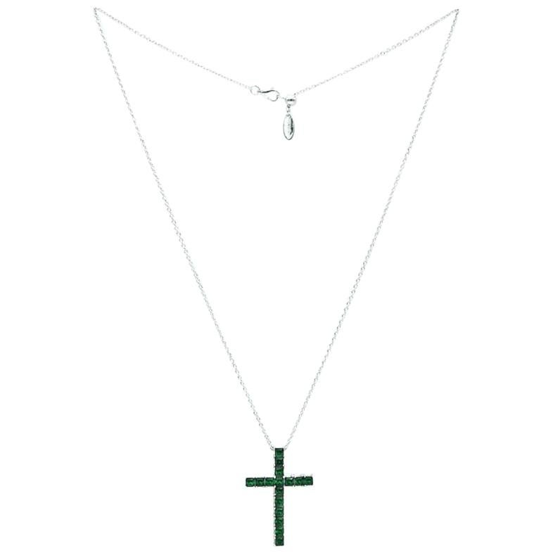 Fancy Silver Cross Kristina Emerald For Sale