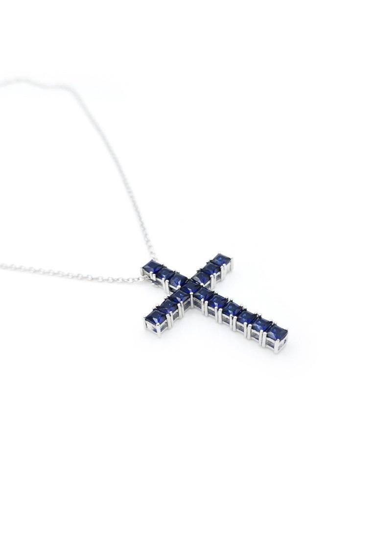 Princess Cut Fancy Silver Cross Kristina Synthetic Sapphire For Sale