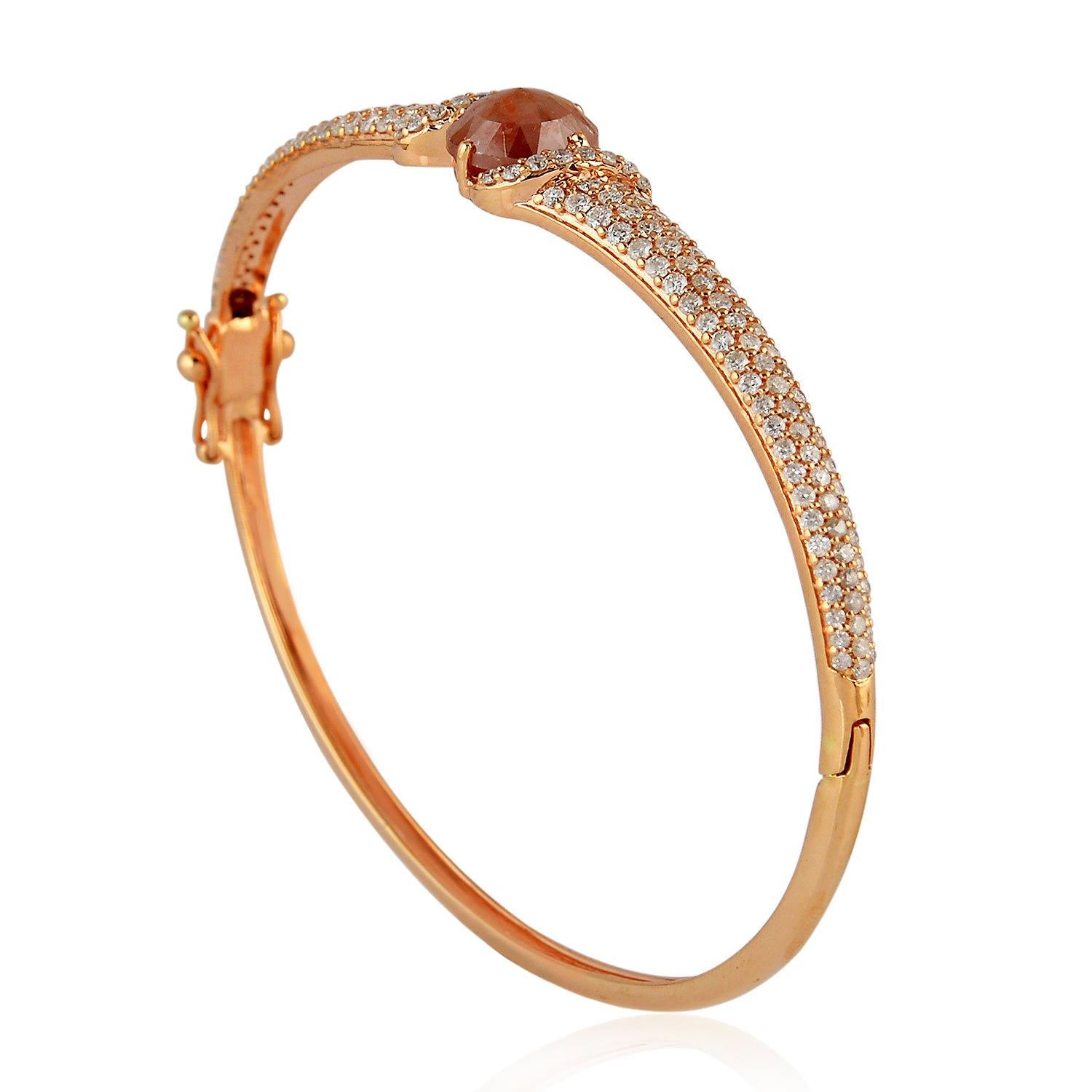 Uncut Fancy Slice Diamond 18 Karat Gold Bangle Bracelet For Sale