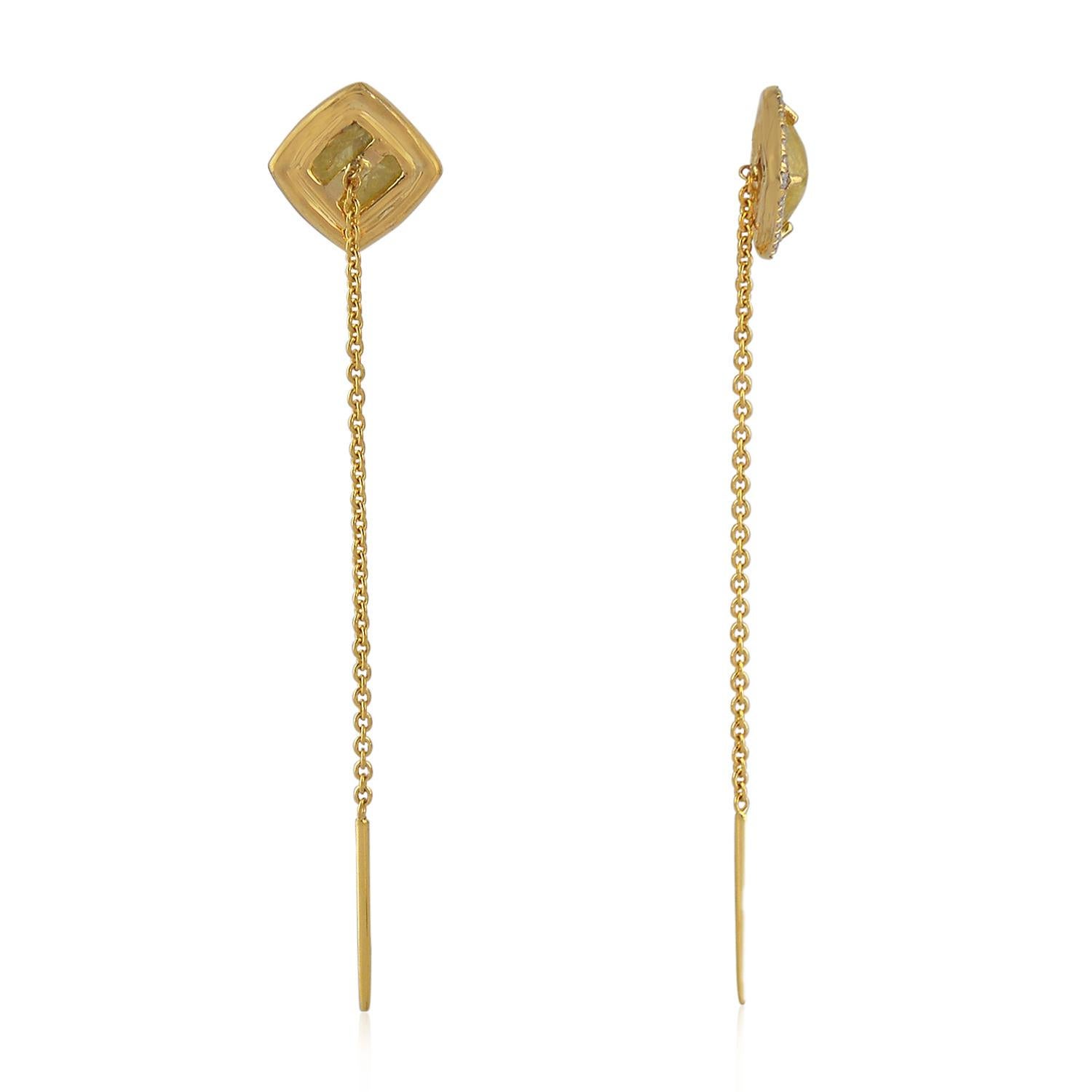 Modern Fancy Slice Diamond 18 Karat Gold Chain Stud Earrings For Sale