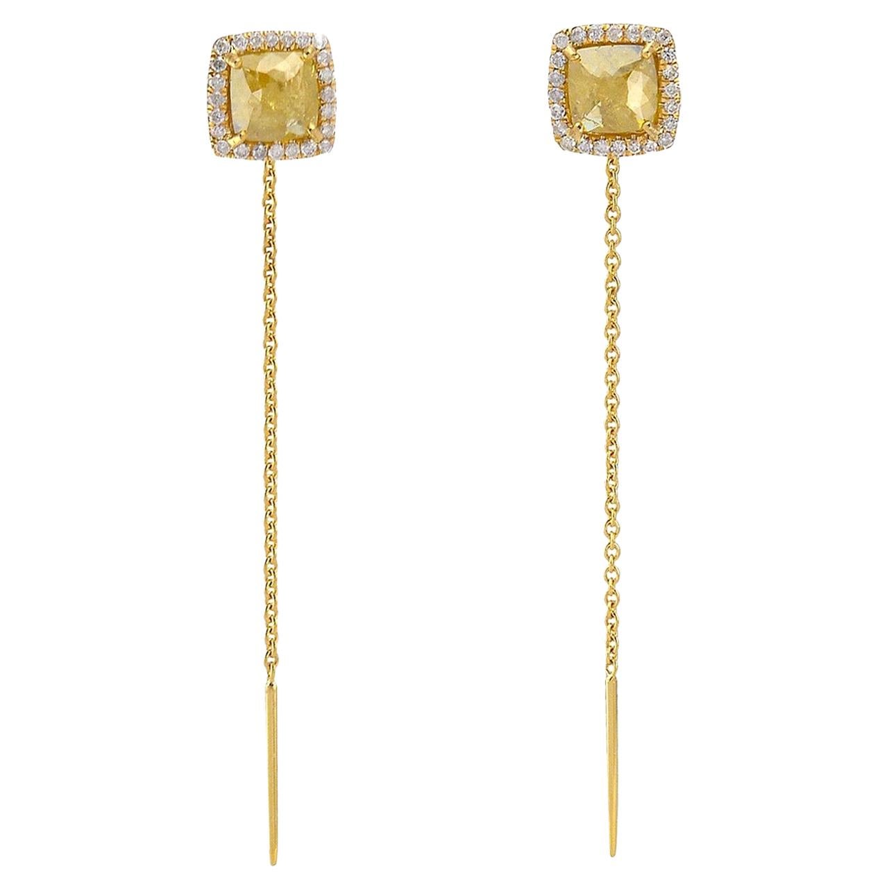 Fancy Slice Diamond 18 Karat Gold Chain Stud Earrings For Sale