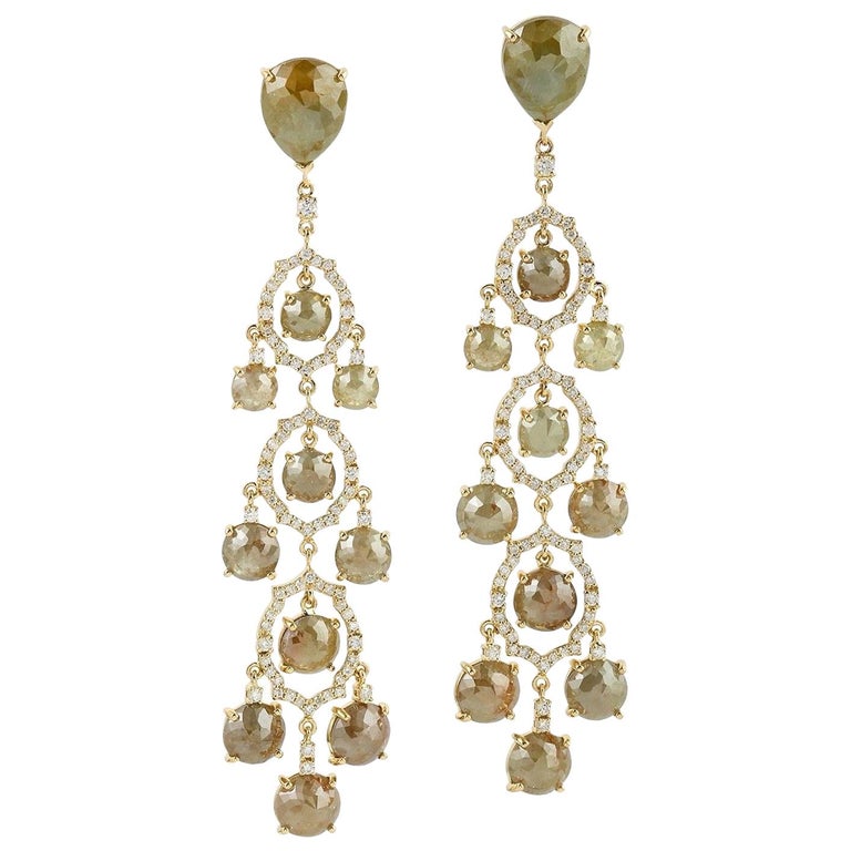 25.01 carats Fancy Slice Diamond 18 Karat Gold Chandelier Earrings For ...