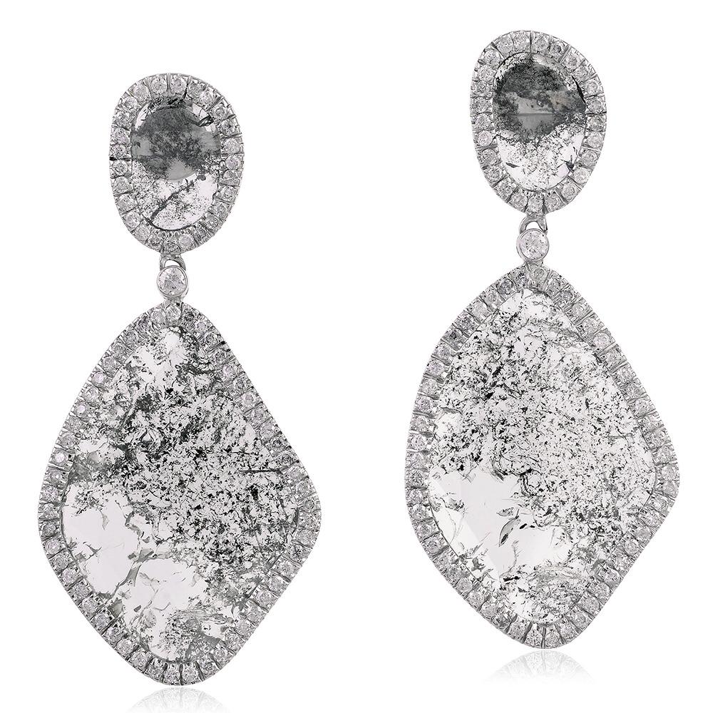 Uncut Fancy Slice Diamond 18 Karat Gold Earrings For Sale