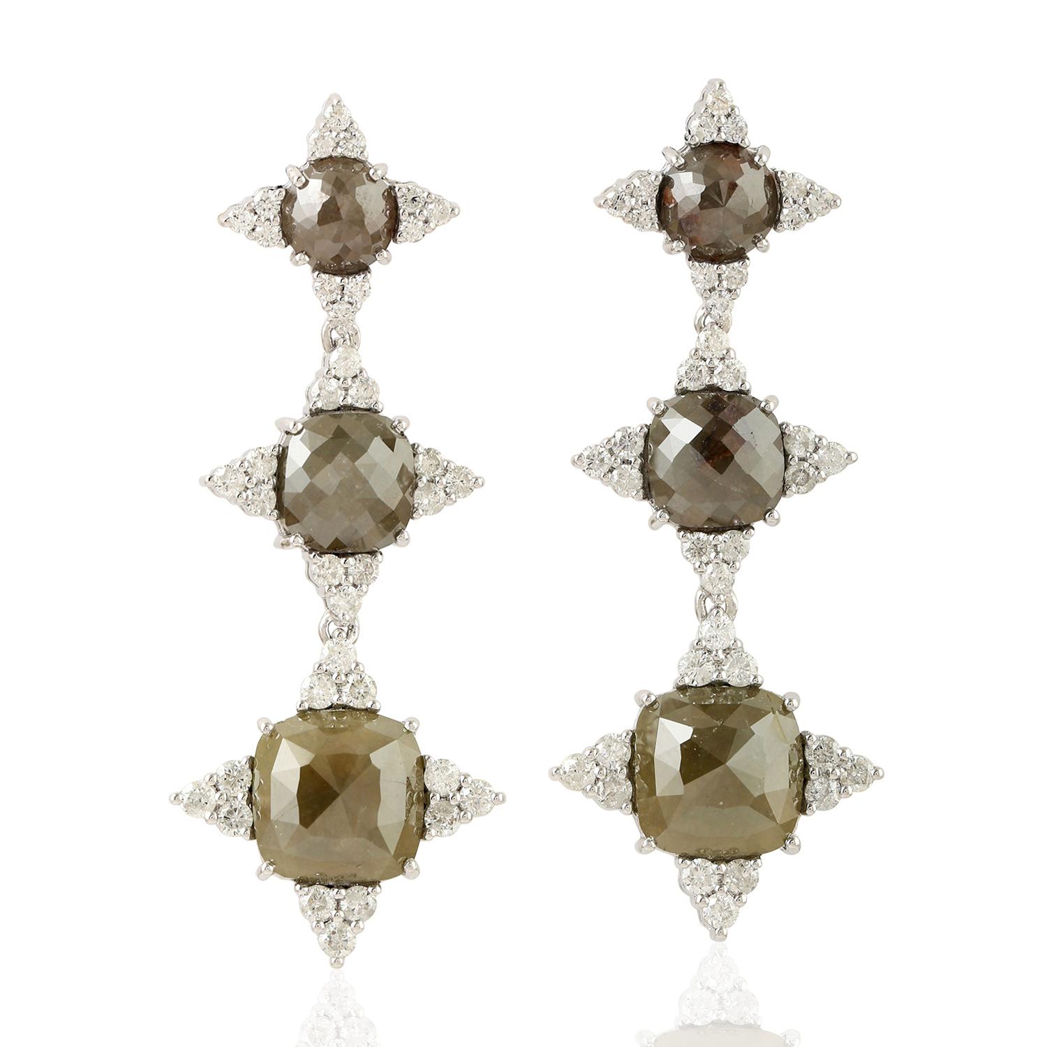 Uncut Fancy Slice Diamond 18 Karat Gold Earrings For Sale