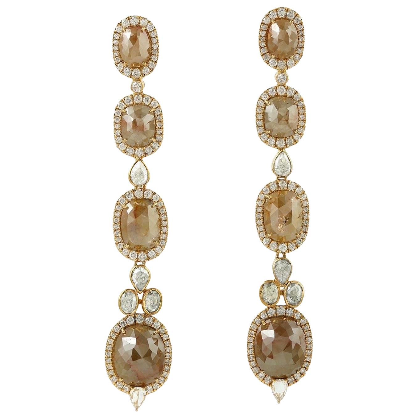 22.08 carats Fancy Slice Diamond 18 Karat Gold Earrings For Sale
