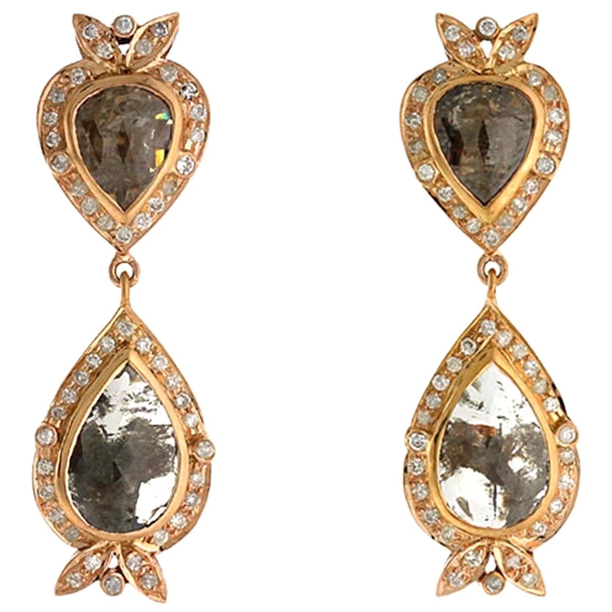 Boucles d'oreilles en or 18 carats avec diamants en forme de tranche fantaisie