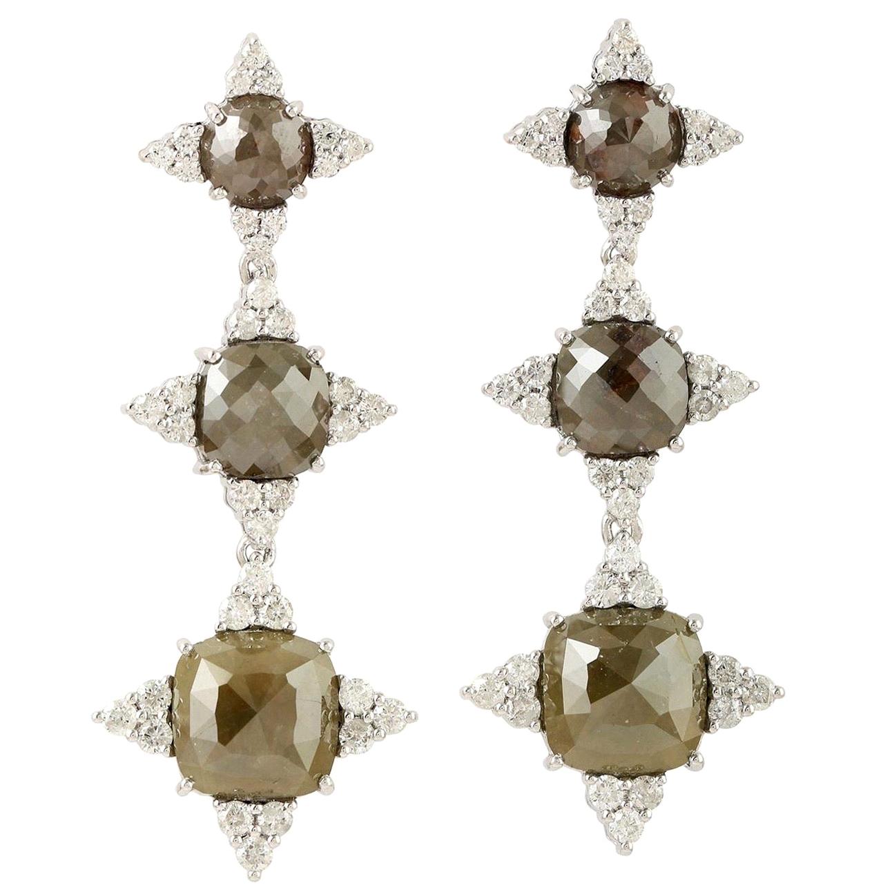 Fancy Slice Diamond 18 Karat Gold Earrings For Sale