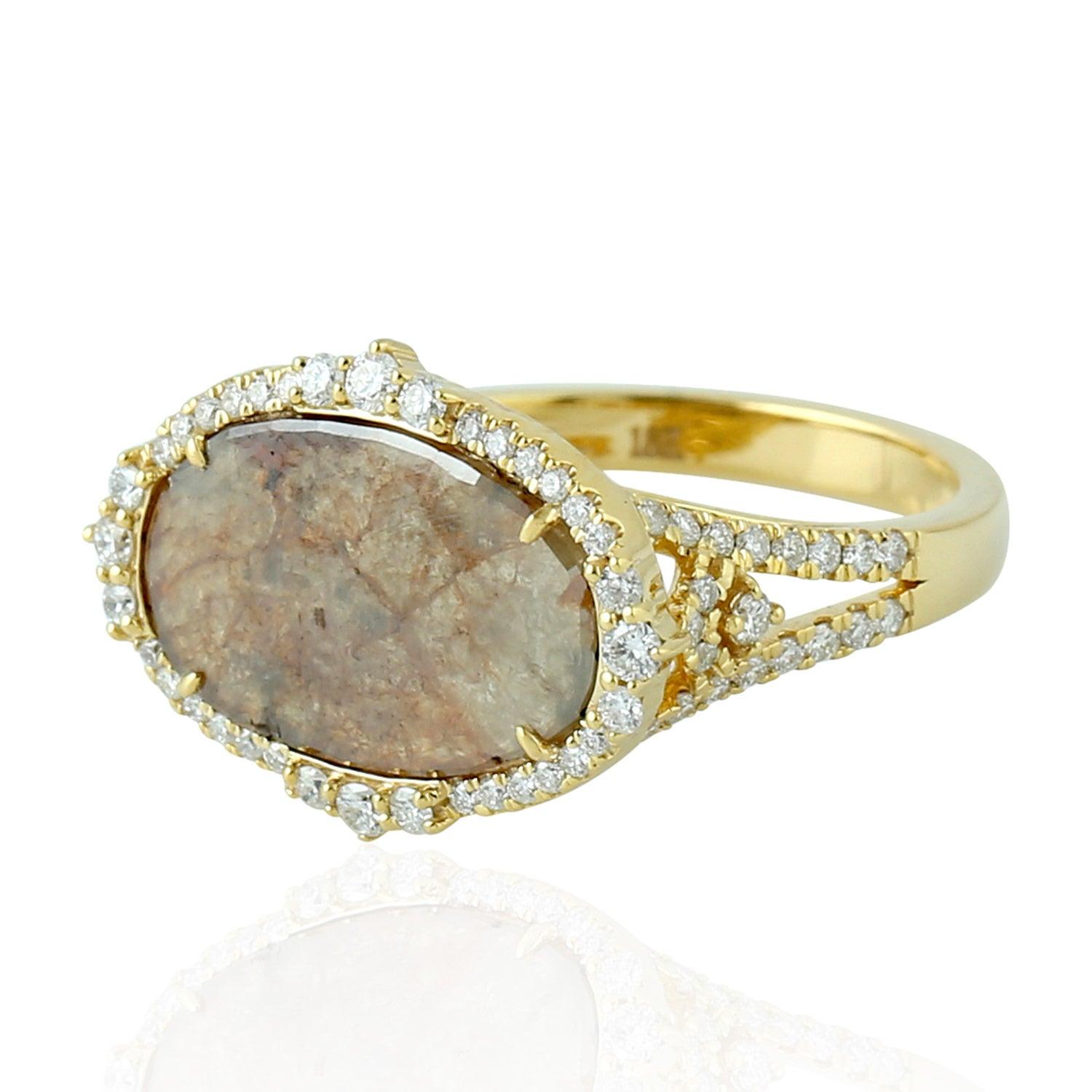 For Sale:  Fancy Slice Diamond 18 Karat Gold Engagement Ring 2