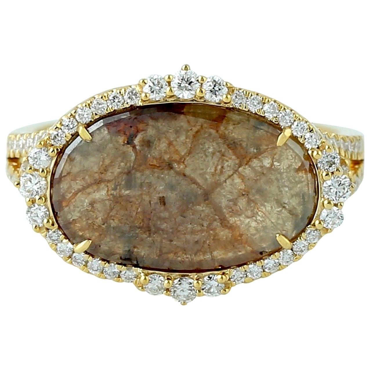 Fancy Slice Diamond 18 Karat Gold Engagement Ring