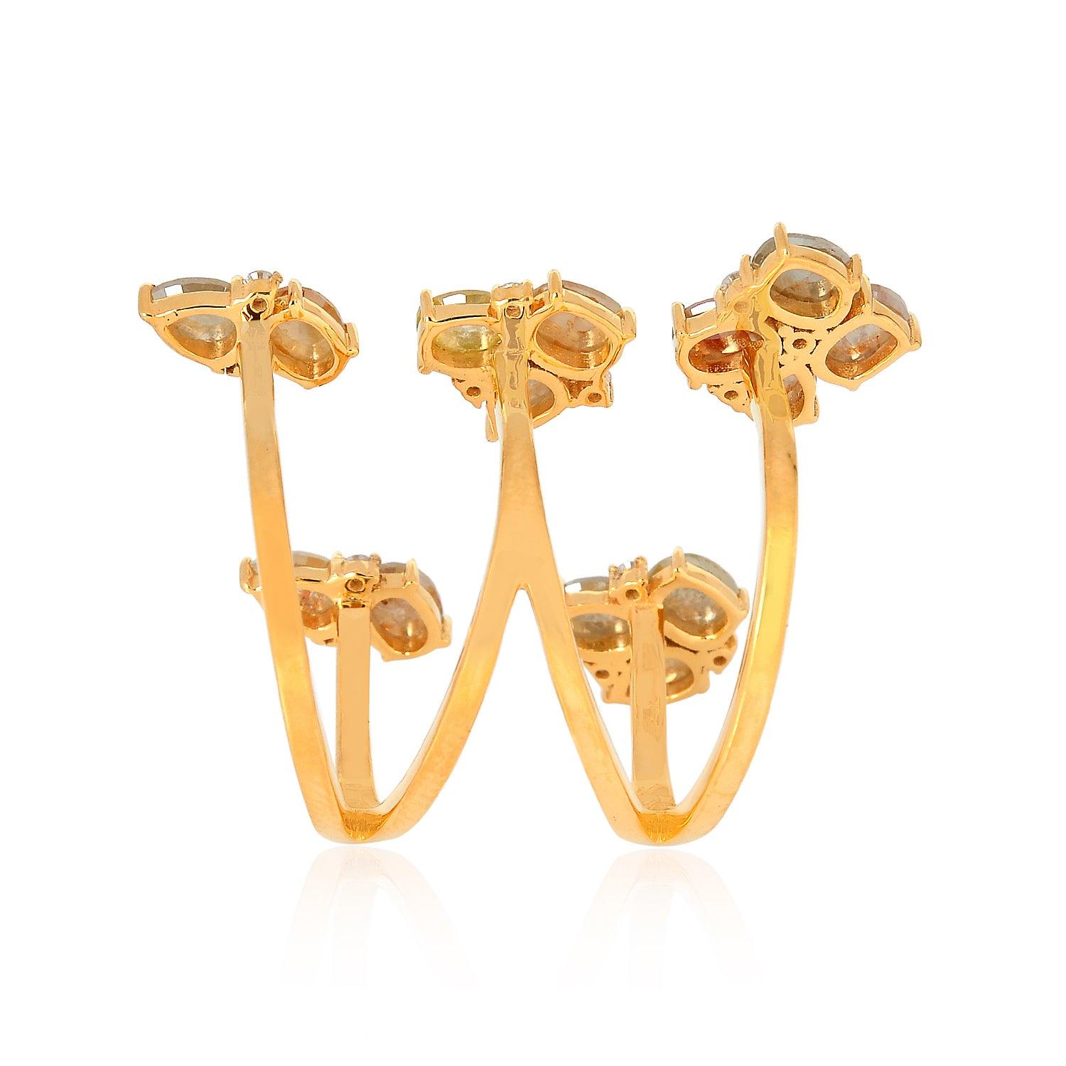 For Sale:  Fancy Slice Diamond 18 Karat Gold Floral Between the Finger Ring 3