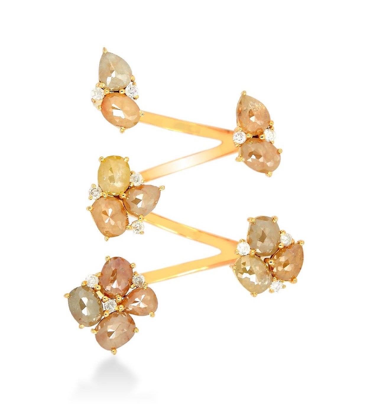 For Sale:  Fancy Slice Diamond 18 Karat Gold Floral Between the Finger Ring 4