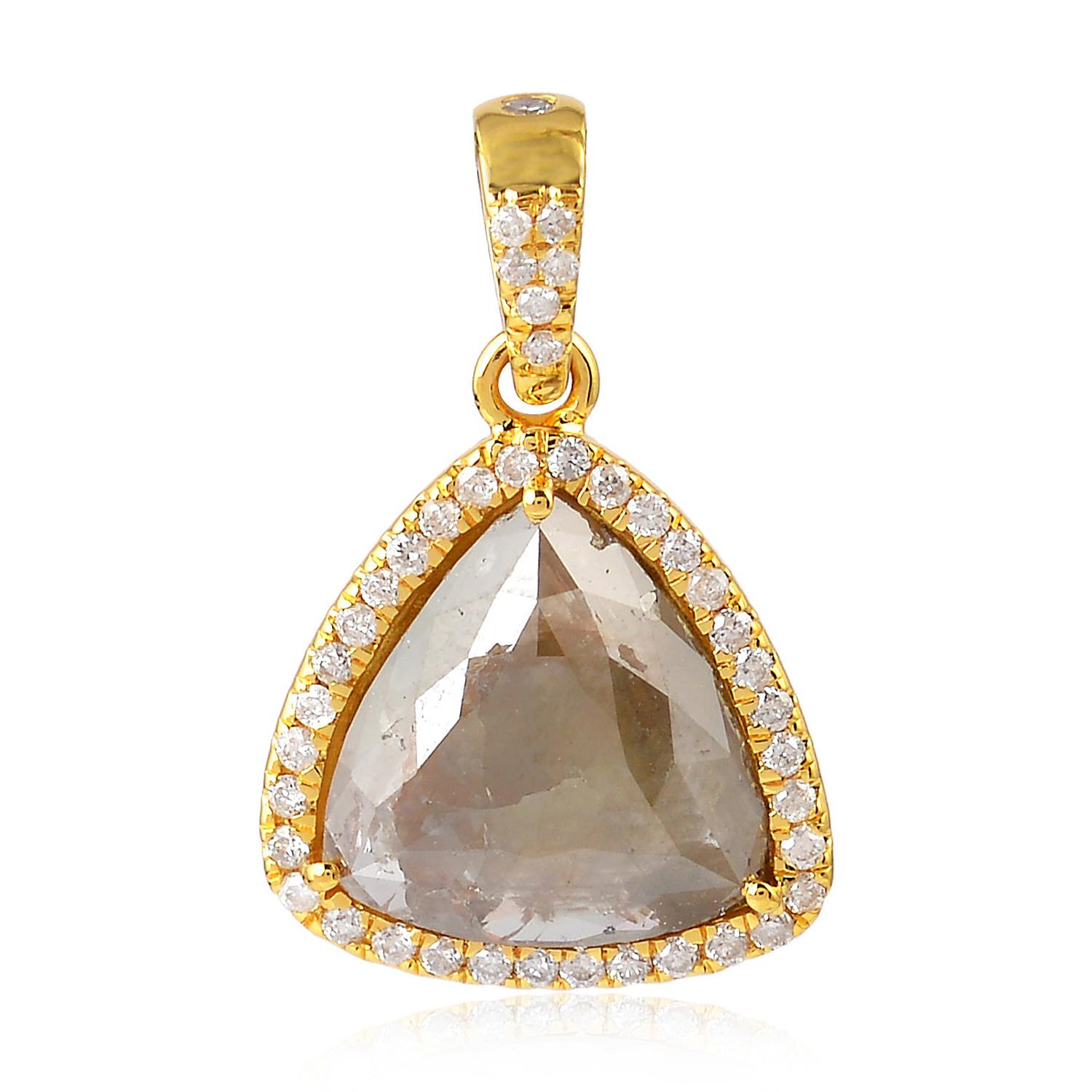 Uncut Fancy Slice Diamond 18 Karat Gold Pendant Necklace For Sale