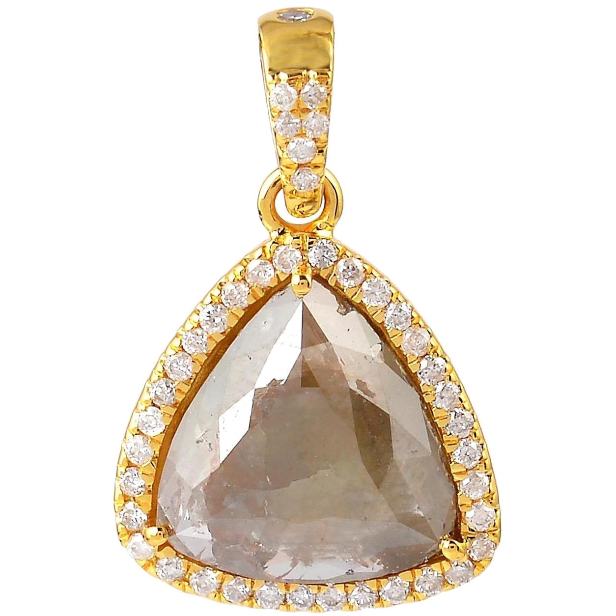 Collier pendentif en or 18 carats avec diamants en forme de tranche fantaisie