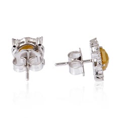 Contemporary 18K Gold Fancy Slice Diamond Stud Earrings, 3.18 Carats