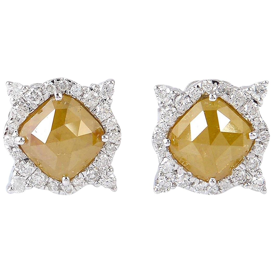 Fancy Slice Diamond 18 Karat Gold Stud Earrings For Sale