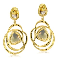 Fancy Slice Diamond 14 Karat Gold Swirl Earrings