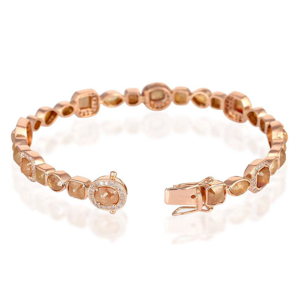 Artisan Bracelet tennis en or 18 carats avec diamants taille tranche fantaisie en vente