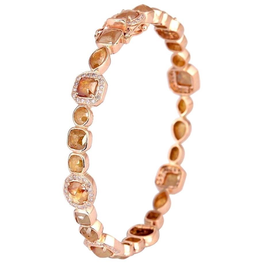 Bracelet tennis en or 18 carats avec diamants taille tranche fantaisie en vente