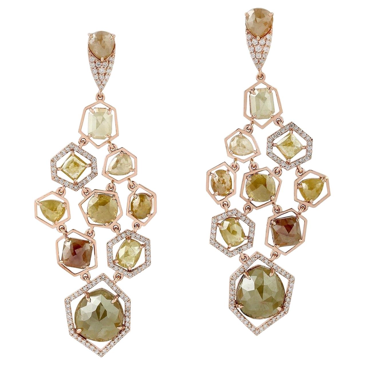 Fancy Slice Diamond 18 Karat Gold Web Earrings For Sale