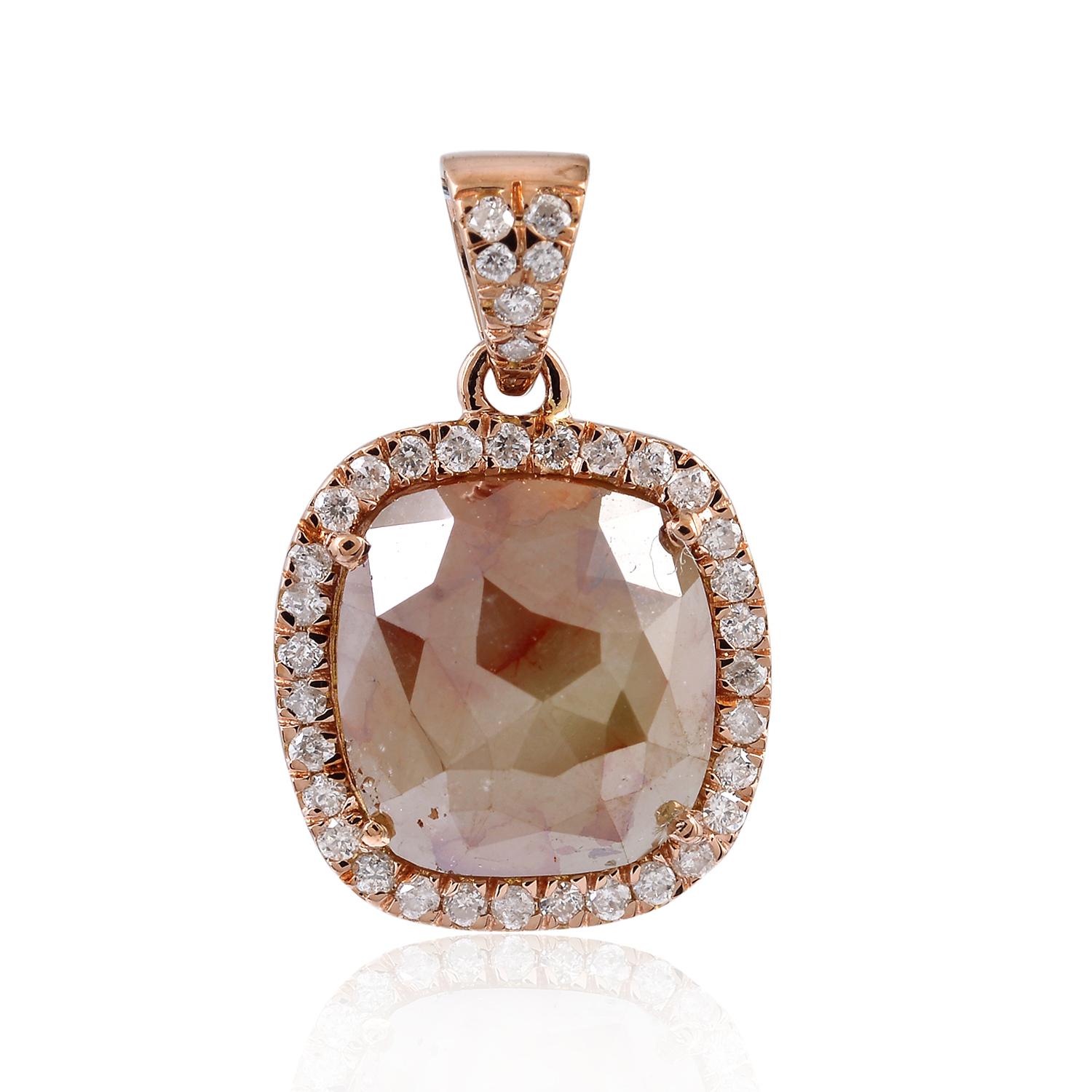 Rose Cut Fancy Slice Diamond 18 Karat Rose Gold Pendant Necklace For Sale
