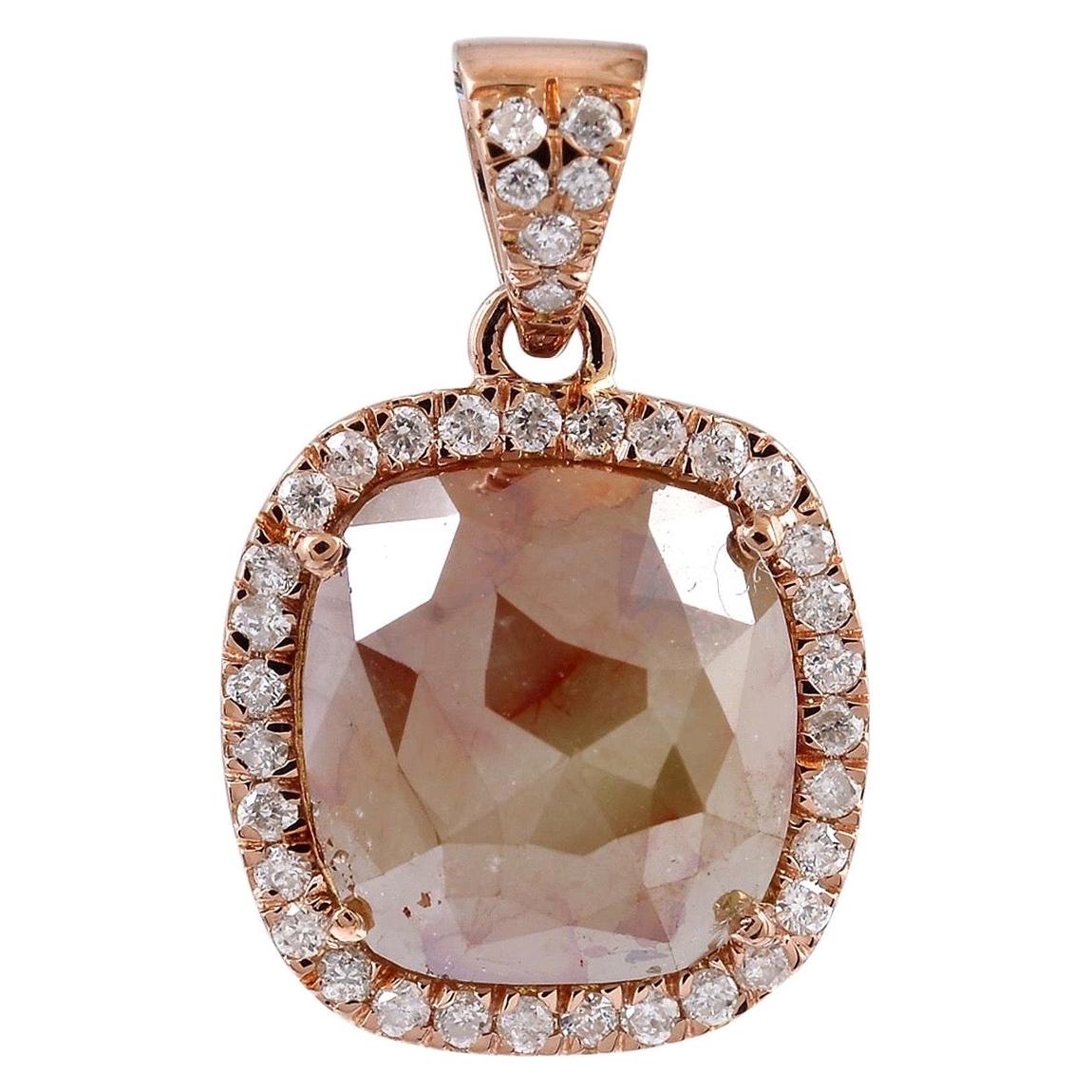 Collier pendentif fantaisie en or rose 18 carats avec diamants tranchés