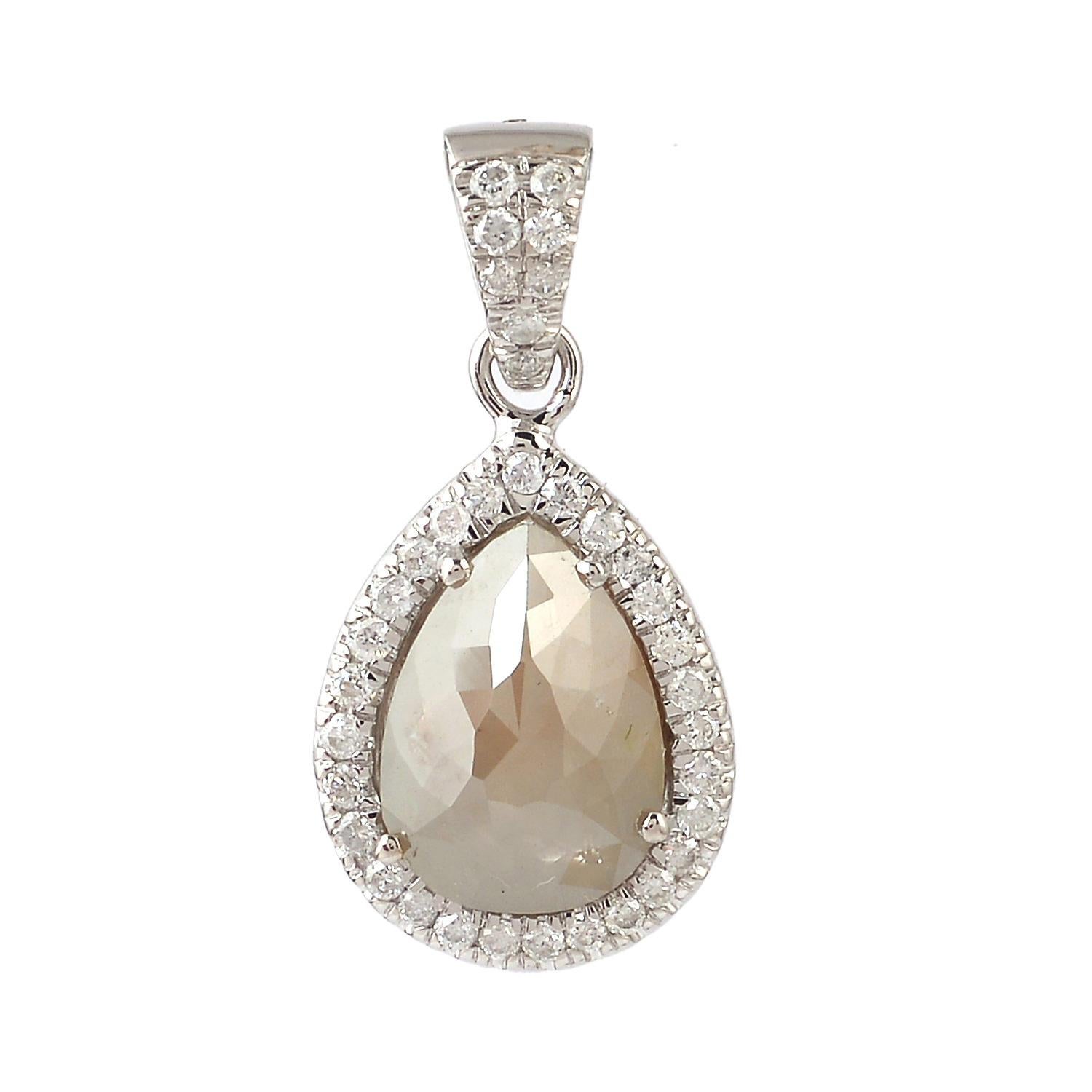 Non taillé Collier pendentif en or blanc 18 carats avec diamants en forme de tranche fantaisie en vente