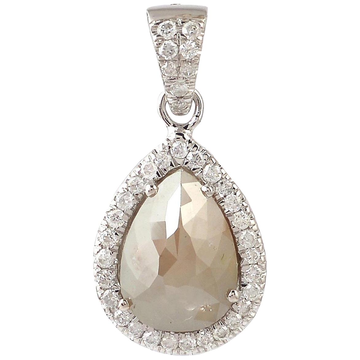 Collier pendentif en or blanc 18 carats avec diamants en forme de tranche fantaisie