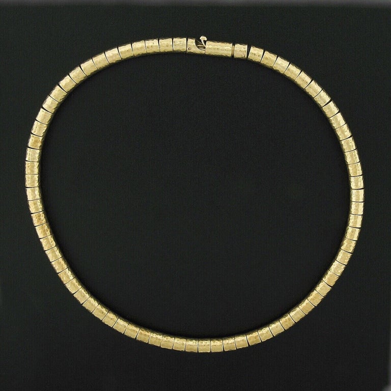 Fancy Solid 18K Gold Hammered Tubes On Rubber Rope Choker Chain