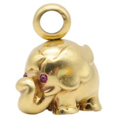 Fancy Solid Elephant Pendant 18k Yellow Gold with Ruby
