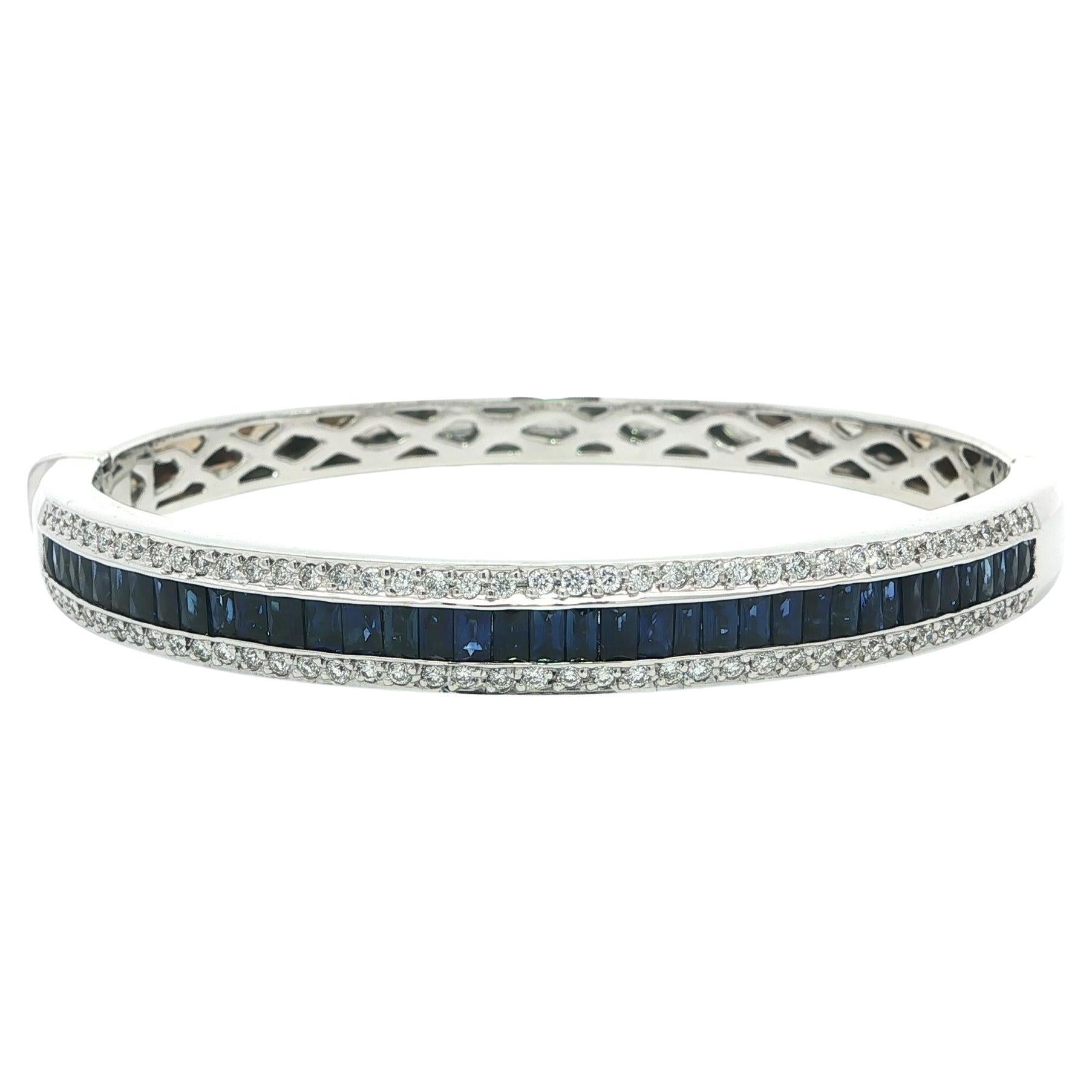 Fancy Solid White Gold 5.5ctw French Cut Sapphire 
Diamond Open Bangle Bracelet