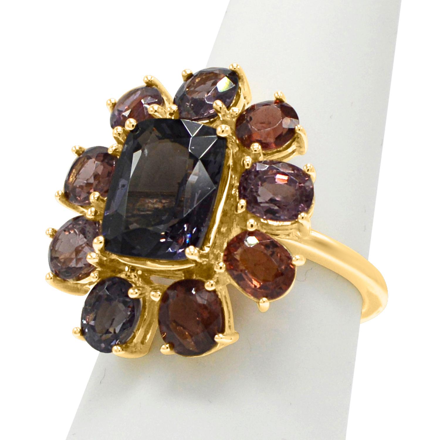 Fancy Spinel Cocktail Ring 14 Karat Rose Gold Mix Color Spinel Gemstones For Sale 2