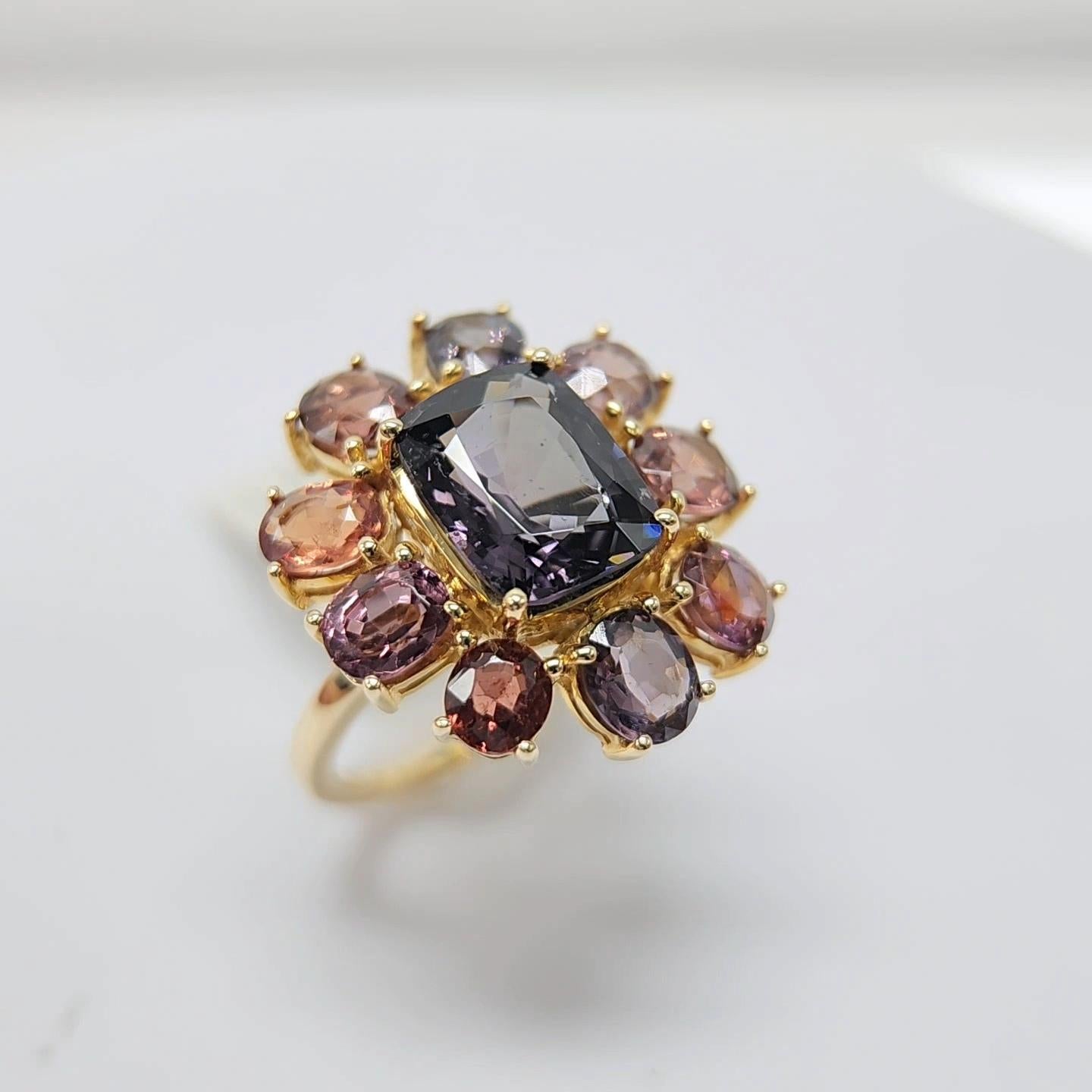 Fancy Spinel Cocktail Ring 14 Karat Rose Gold Mix Color Spinel Gemstones For Sale 5