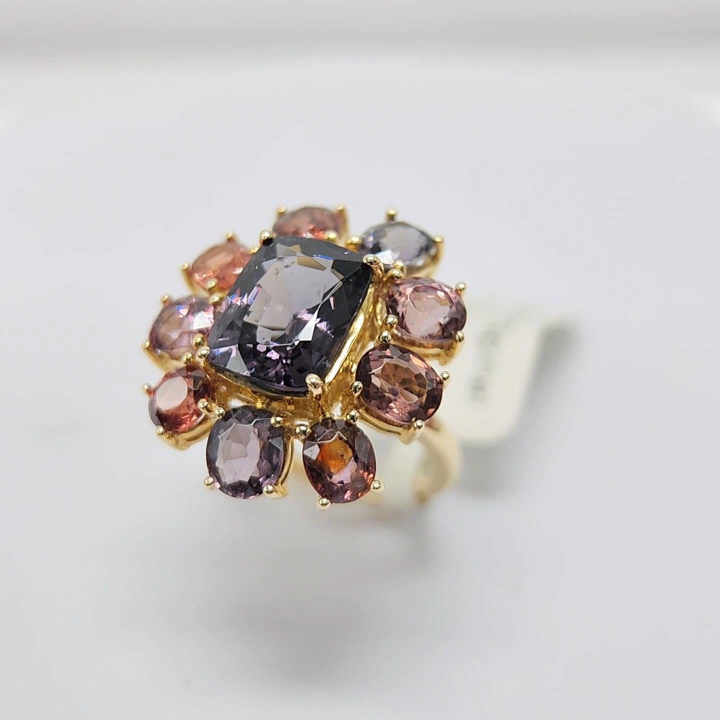 Fancy Spinel Cocktail Ring 14 Karat Rose Gold Mix Color Spinel Gemstones For Sale 6