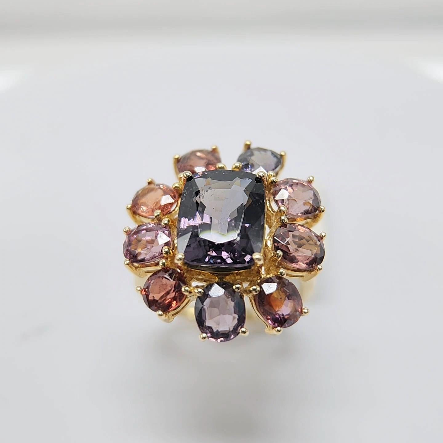 Fancy Spinel Cocktail Ring 14 Karat Rose Gold Mix Color Spinel Gemstones For Sale 7