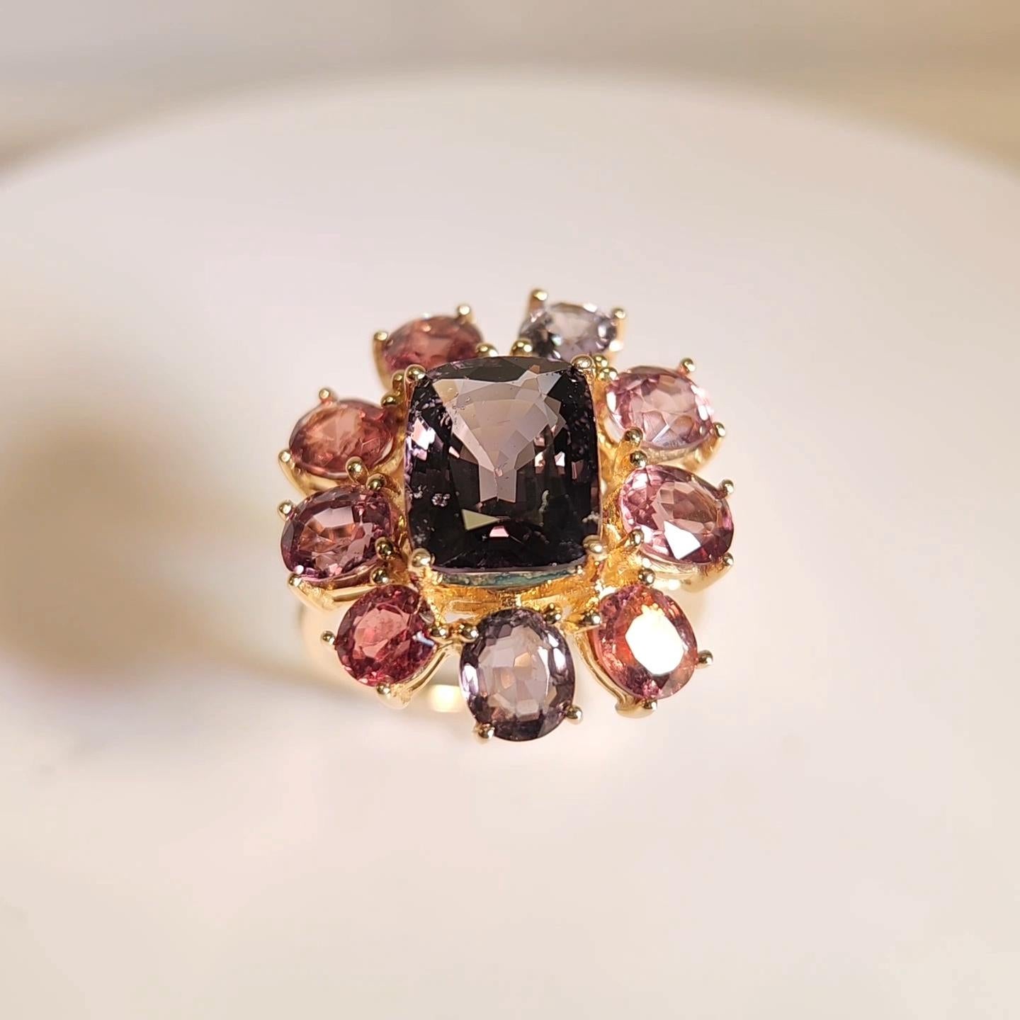 Fancy Spinel Cocktail Ring 14 Karat Rose Gold Mix Color Spinel Gemstones For Sale 8