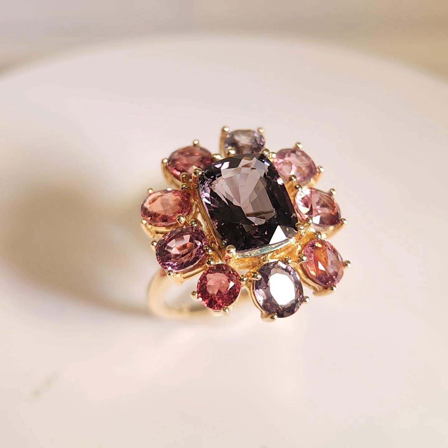 Fancy Spinel Cocktail Ring 14 Karat Rose Gold Mix Color Spinel Gemstones For Sale 9