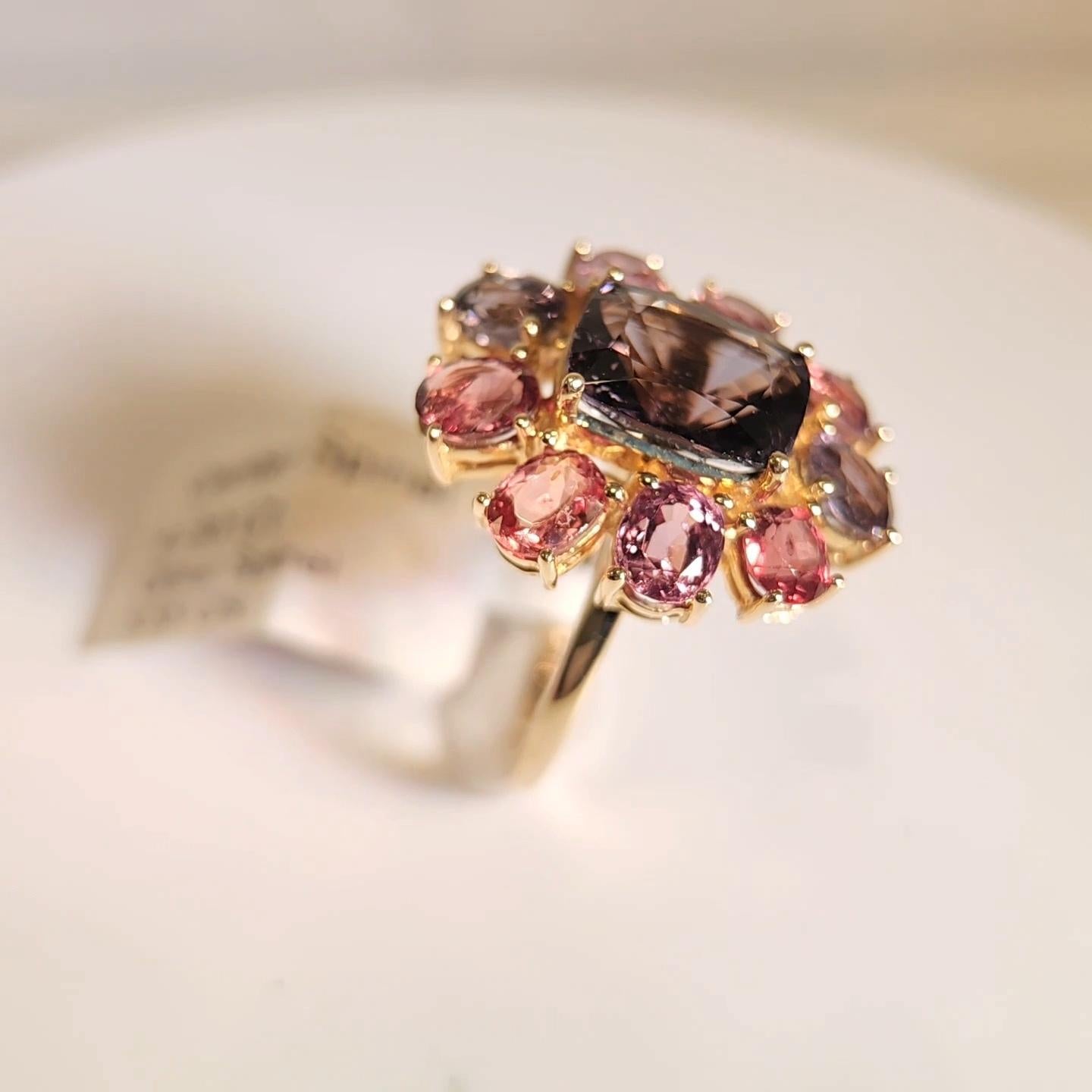 Fancy Spinel Cocktail Ring 14 Karat Rose Gold Mix Color Spinel Gemstones For Sale 10