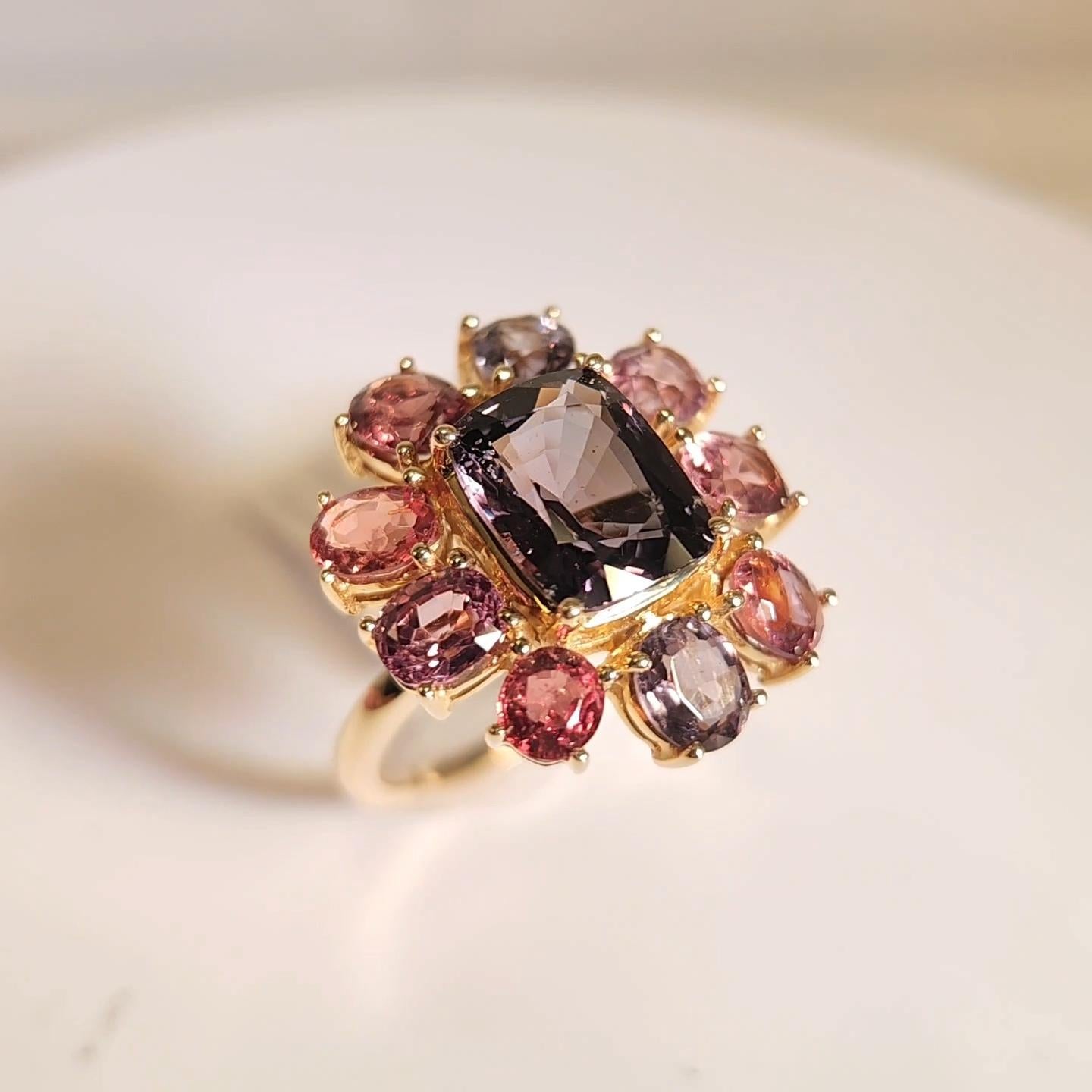 Fancy Spinel Cocktail Ring 14 Karat Rose Gold Mix Color Spinel Gemstones For Sale 11